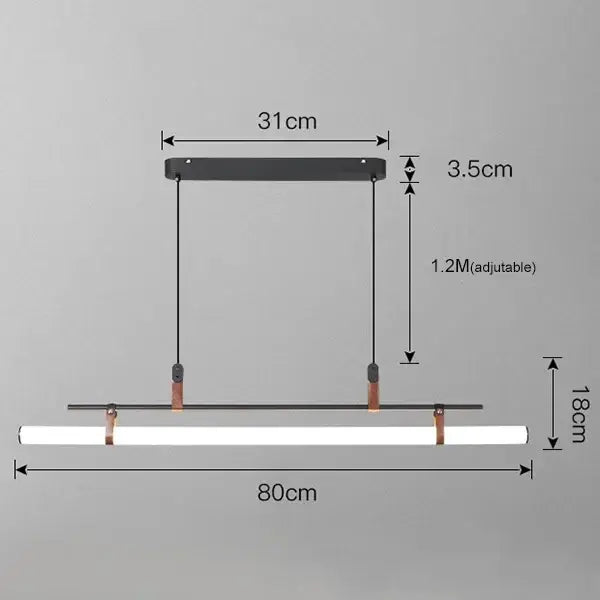 Modern black gold leather tube led pendant light with sleek rectangular design for dining room lighting