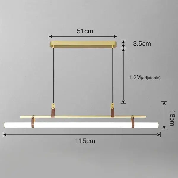 Modern black gold leather tube led pendant light with adjustable hanging length and leather straps for dining room use