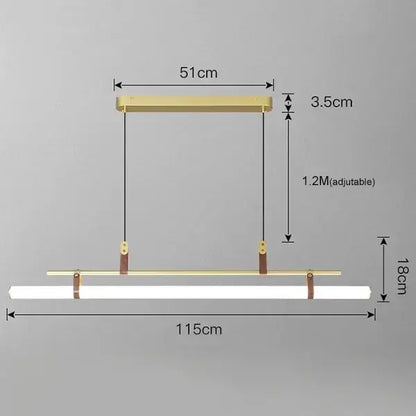 Modern black gold leather tube led pendant light with adjustable hanging length and leather straps for dining room use