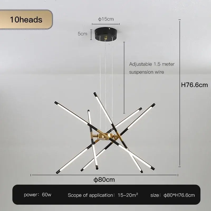 Modern black and gold led ceiling chandelier with ten illuminated arms ideal for living room decorbites black led lighting