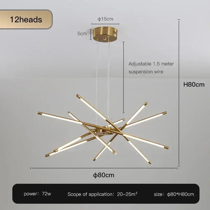 Modern black and gold led ceiling chandelier with twelve illuminated arms for living room decorbites black led lighting