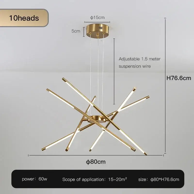 Modern black and gold led ceiling chandelier with ten illuminated arms from decorbites black led collection for living room