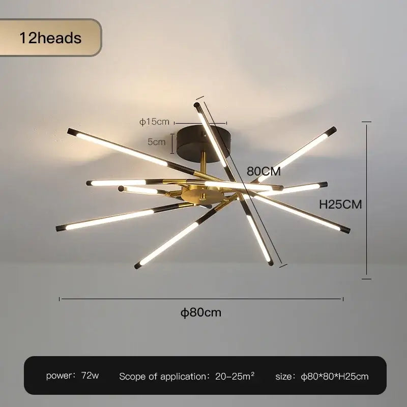 Modern black and gold led ceiling chandelier with twelve illuminated arms featuring sleek black led ceiling decorbites black led finish