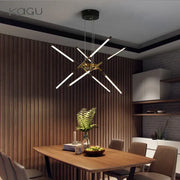 Modern black and gold led ceiling chandelier with geometric gold-toned intersecting light bars by decorbites black led