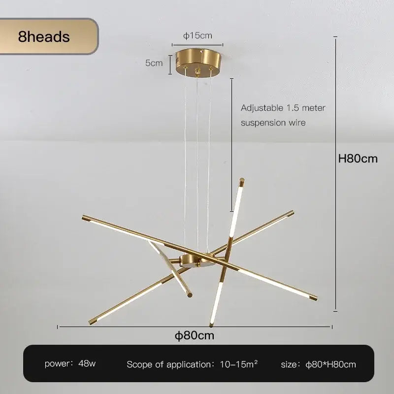 Modern black and gold led ceiling chandelier with eight illuminated arms for living room decorbites black led lighting