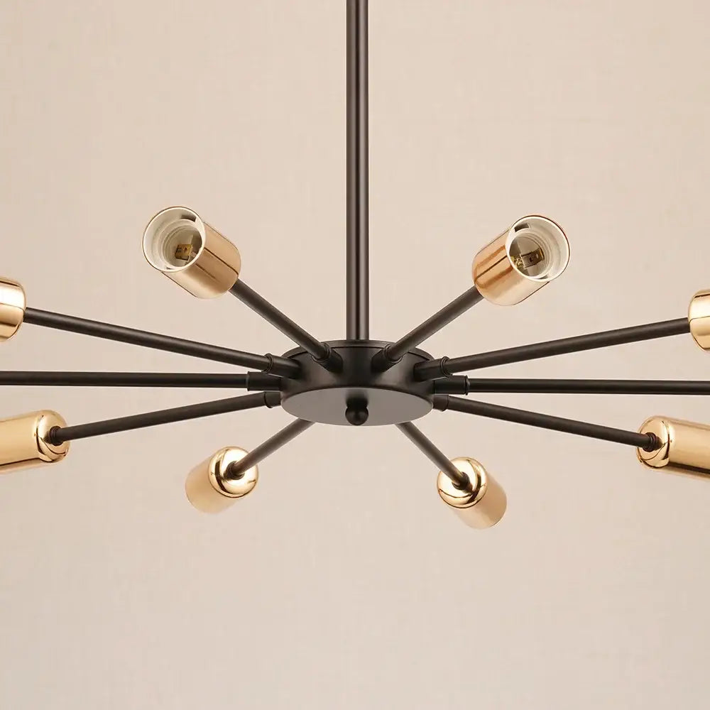 Modern black and gold led ceiling light with slender arms and cylindrical fixtures for bedroom by decorbites led ceiling