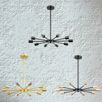 Modern black and gold decorbites led ceiling light with starburst design and cylindrical lamp holders for bedroom decor