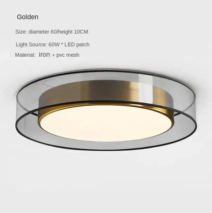 Modern black and gold led ceiling light with golden iron frame and transparent pvc mesh rings for living room ceiling light
