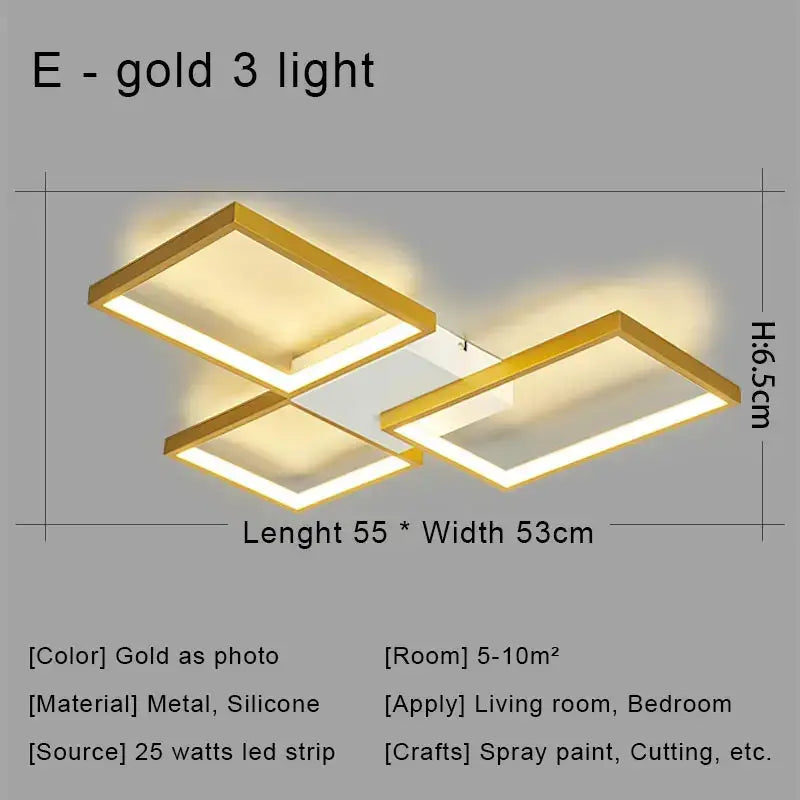 Modern black and gold LED chandelier ceiling light with gold rectangular panels and sleek metallic frame for living room decorbites black LED