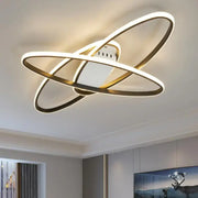 Modern black and gold decorbites black led chandelier ceiling light with three interlocking rings for living room decor