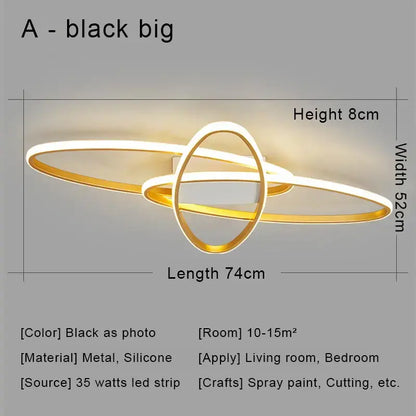 Modern black led chandelier ceiling light with sleek interlocking rings and gold accents for living room decorbites black led