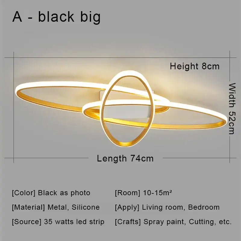 Modern black led chandelier ceiling light with sleek interlocking rings and gold accents for living room decorbites black led