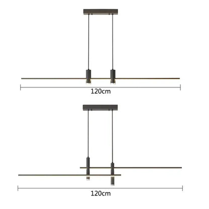 Modern black gold led chandelier with two horizontal bars and cylindrical fixtures for gold led dining decorbites black gold