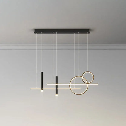 Modern black and gold metal dinner suspension lamp with geometric design featuring led island pendant and spotlight