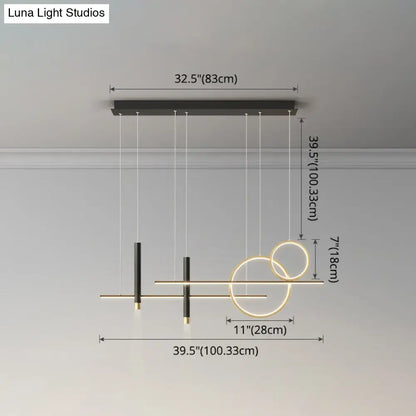 Modern black and gold minimalist metal dinner suspension lamp with geometric led island pendant and spotlight