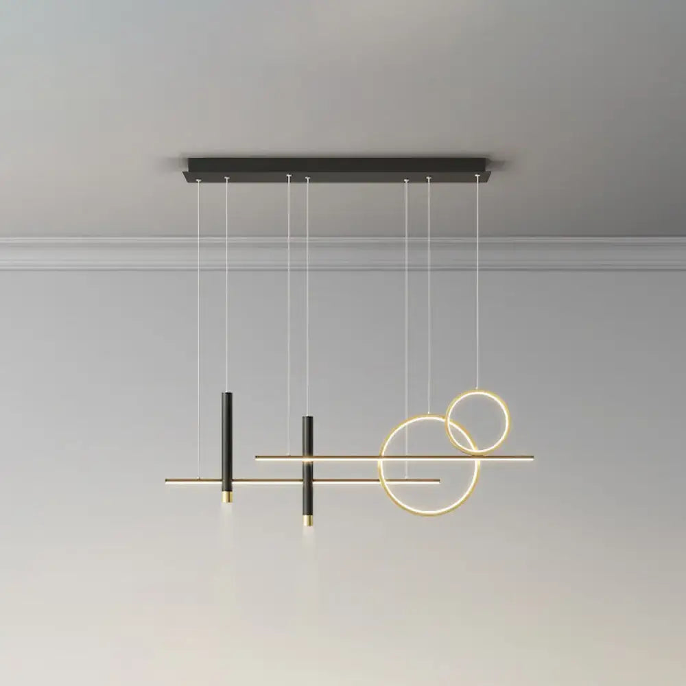 Modern black and gold metal dinner suspension lamp with geometric intersecting circles and led island pendant design