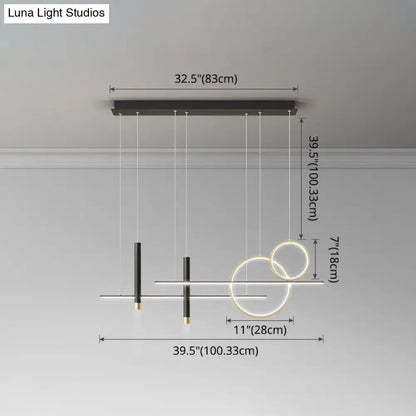 DecorBites minimalist metal dinner suspension lamp features black and gold led island pendant with circular rings
