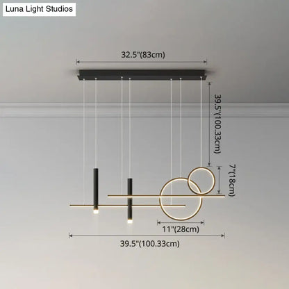 Modern black and gold minimalist metal dinner suspension lamp with geometric design led island pendant and spotlight