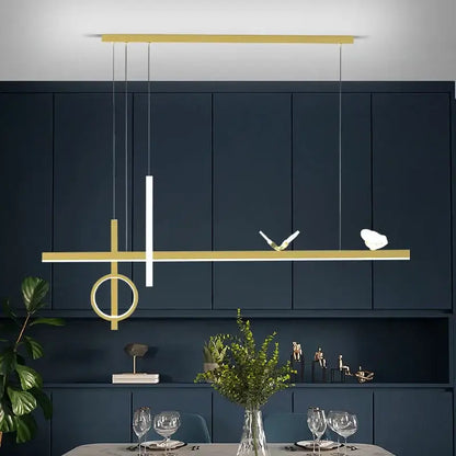 Modern gold-toned geometric decorbites led pendant lights with minimalist linear design and suspended elements for home décor