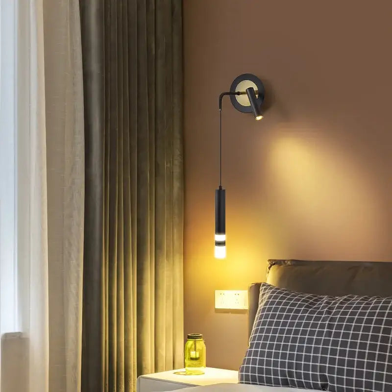 Modern black and gold led wall lamp with cylindrical design and warm light for bedroom decorbites gold led reading light