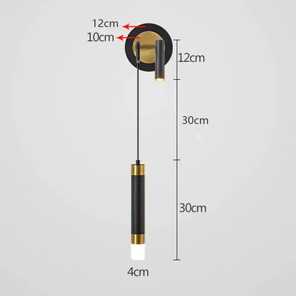 Modern black and gold cylindrical led wall lamp with sleek minimalist design adjustable for bedroom reading decorbites gold led