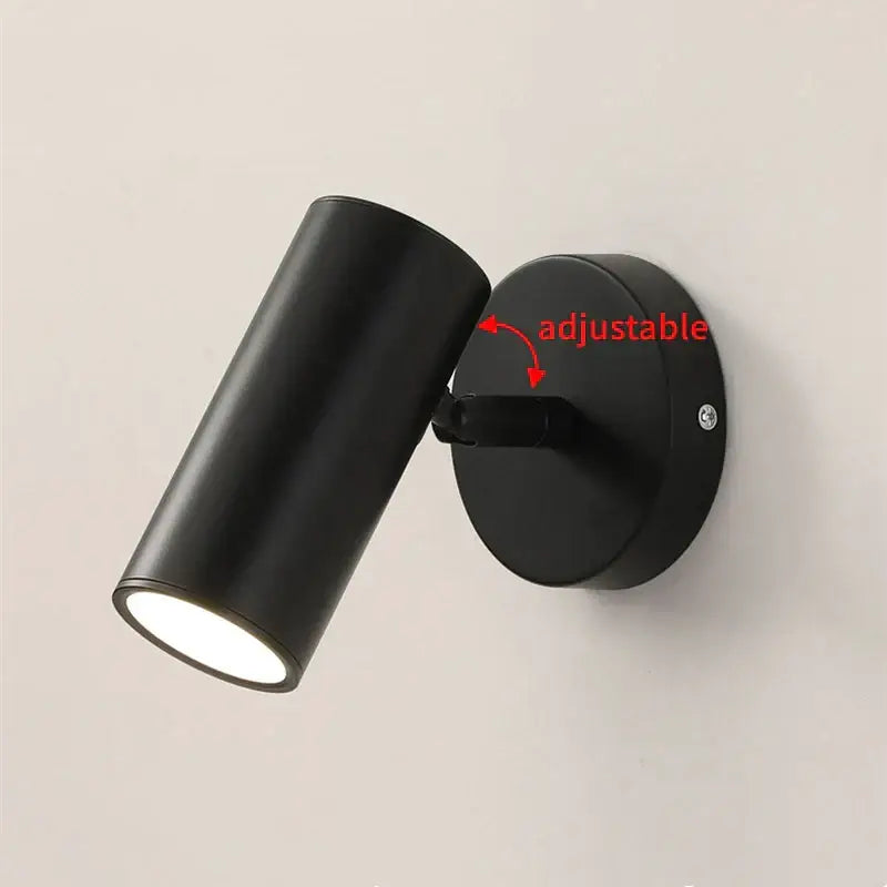 Modern black and gold led wall lamp with cylindrical adjustable head for bedroom lighting sconce design