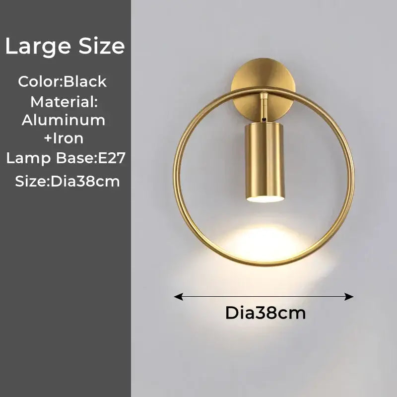 Modern black and gold led wall lamp with adjustable cylindrical lamp head and aluminum iron construction for bedroom use