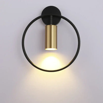 Modern black and gold led wall lamp with circular minimalist design perfect for living room and bedroom lighting