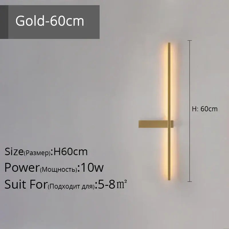 Gold-colored modern led wall lamp with sleek minimalist black and gold design featuring two intersecting vertical bars