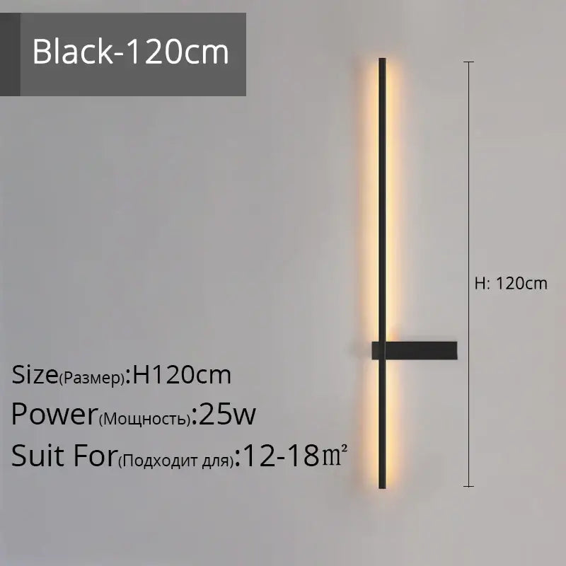 Modern black and gold led wall lamp with slim vertical light bar and horizontal bracket for living room minimalist sconce