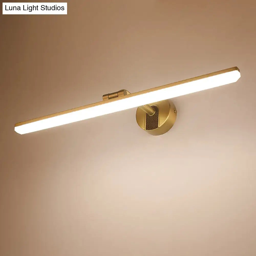 Gold-finished wall light fixture with sleek rectangular design and warm white led illumination 110v-120v bathroom use