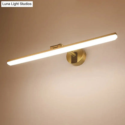 Gold-finished wall light fixture with sleek rectangular design and warm white led illumination 110v-120v bathroom use