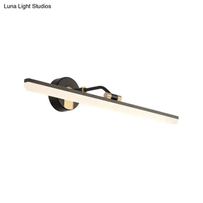 Modern black and brass wall light with elongated rectangular led light bar for 110v-120v bathroom fixture