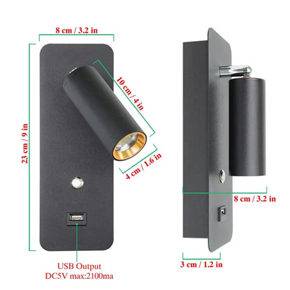 Modern black and gold led wall lights with a matte finish and usb charging port for bedroom decorbites led wall lighting