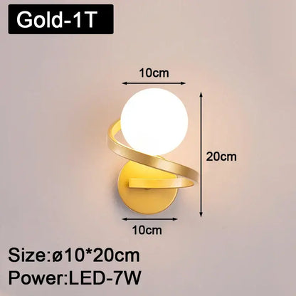 Modern black and gold led wall lights featuring a sleek swirling metallic base and frosted glass globe by decorbites black copper