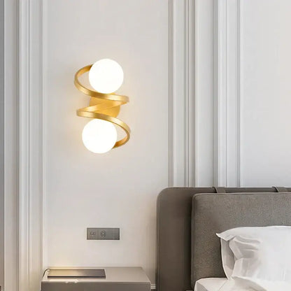 Modern black and gold led wall lights with gold-toned spiral frame and frosted glass shades decorbites black copper wall lights