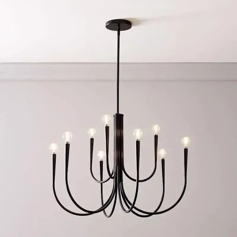 Modern black gold metal chandelier with nine exposed bulbs by decorbites gold metal for dining room lighting