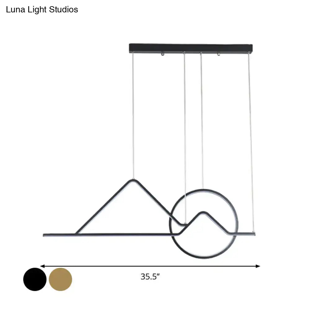 Modern black gold pendant chandelier with geometric mountain and circle design 35.5 inches wide for dining room 220v-240v 110v-120v