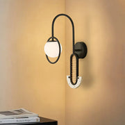 Modern black metal wall sconce with opal glass ball and woven marble base suitable for 110v-120v 220v-240v lighting