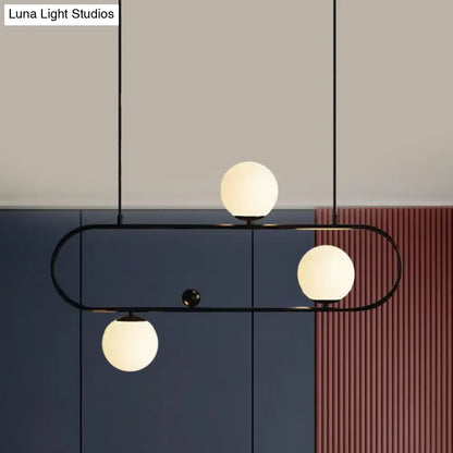 Modern black gold metal pendant light with three frosted opal glass led bulbs for dining room lighting