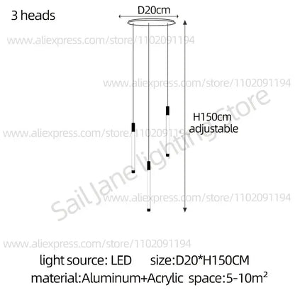 Modern black and gold pendant chandelier with adjustable polished steel led light heads for staircase lighting