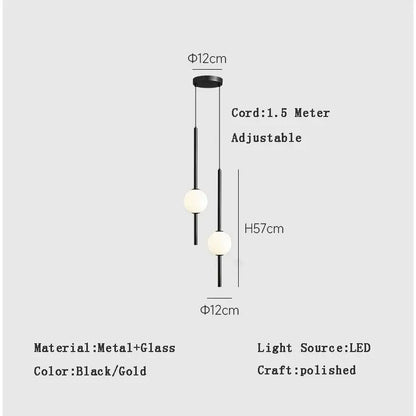 Modern black and gold pendant light with two spherical glass globes suspended by adjustable metal rods decorbites gold pendant