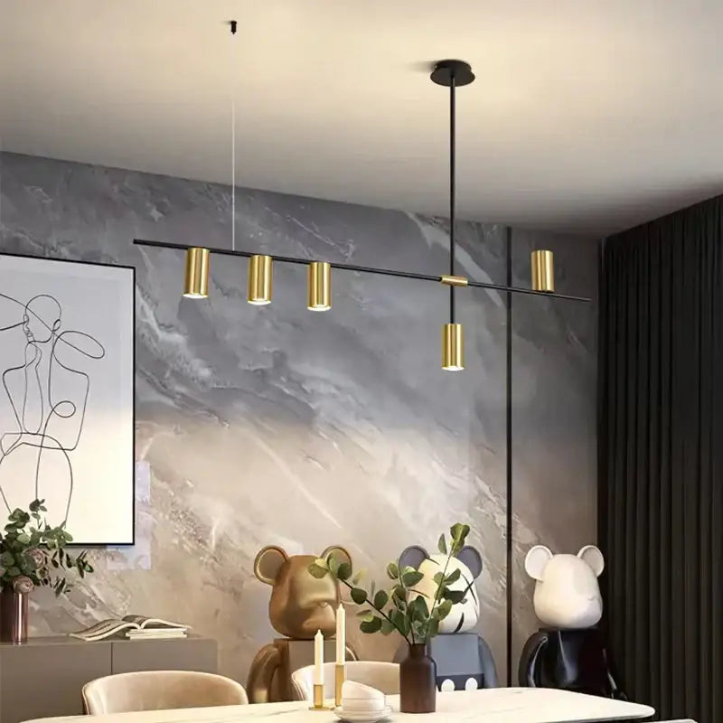Modern black and gold linear pendant lights with cylindrical bulbs ideal for kitchen island decorbites black chandelier