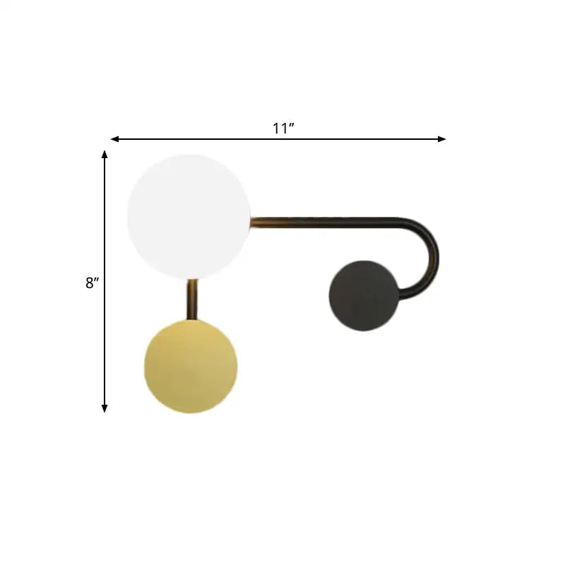 Modern black and gold planter sconce with white frosted glass globe and curved arm for 110v-120v living room use