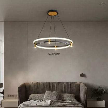 Modern black and gold ring led pendant with two illuminated concentric rings for dining room chandelier decorbites black ring