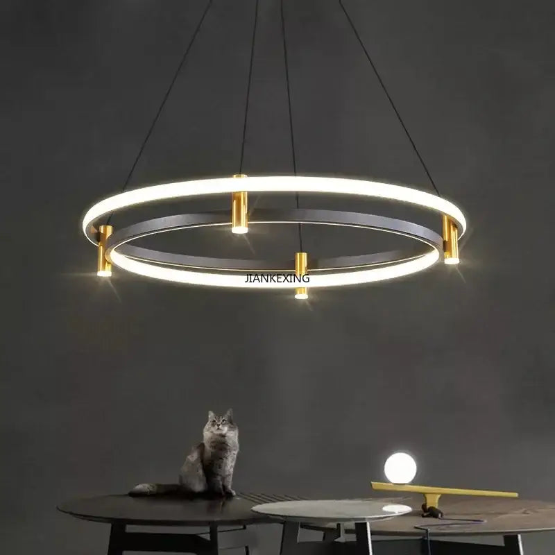 Modern black and gold ring led pendant with illuminated led strips for contemporary dining room chandelier decorbites black ring