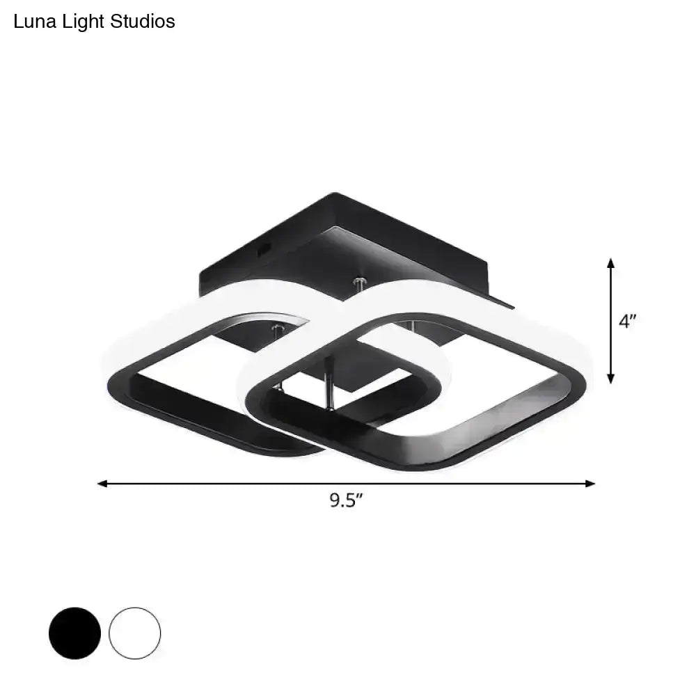 Modern black and white led ceiling lamp with geometric interlocking squares offering exceptional lighting efficiency for corridors