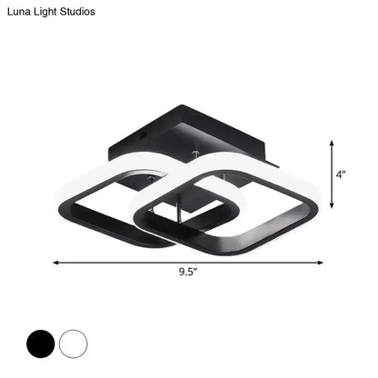 Modern black and white led ceiling lamp with geometric interlocking squares offering exceptional lighting efficiency for corridors