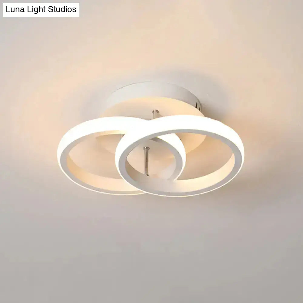 Modern white led ceiling lamp with two interlocking rings and exceptional lighting efficiency for round square moon design