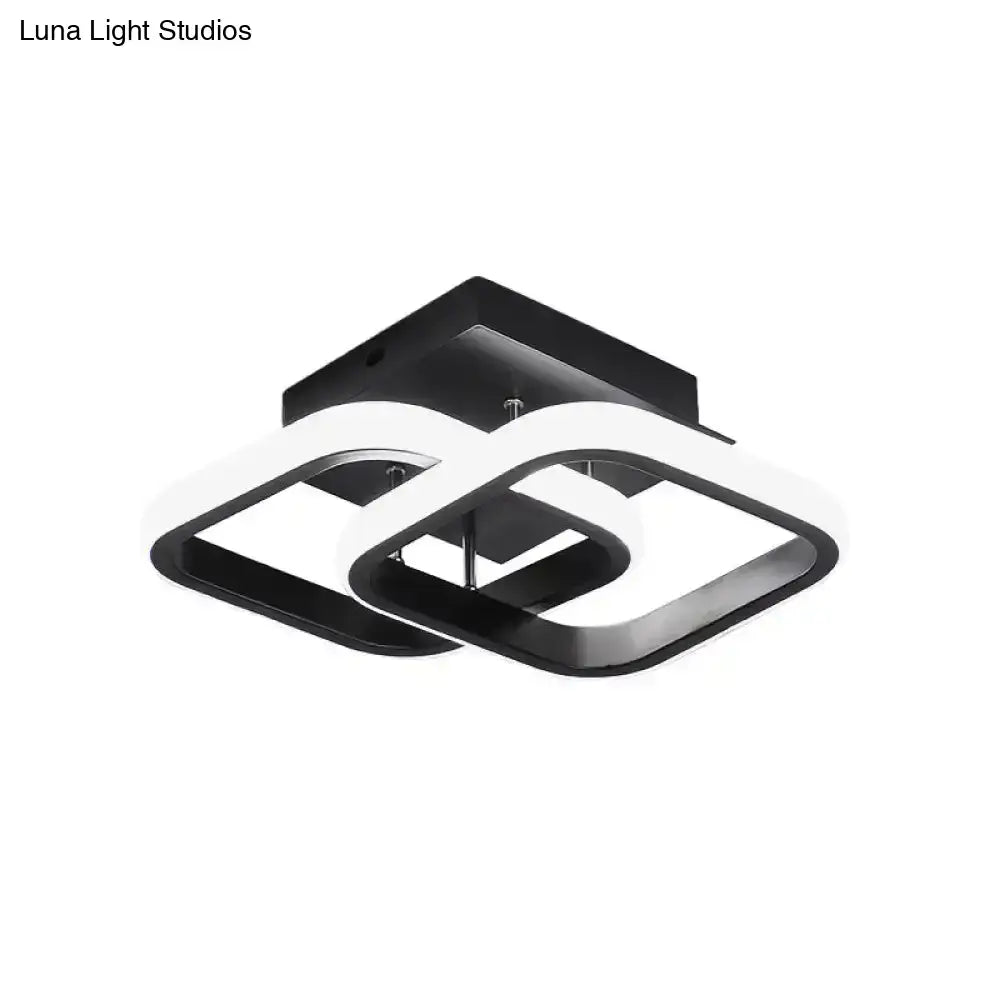 Modern black and white led ceiling lamp with geometric interlocking squares for round square moon corridor lighting with gold accents